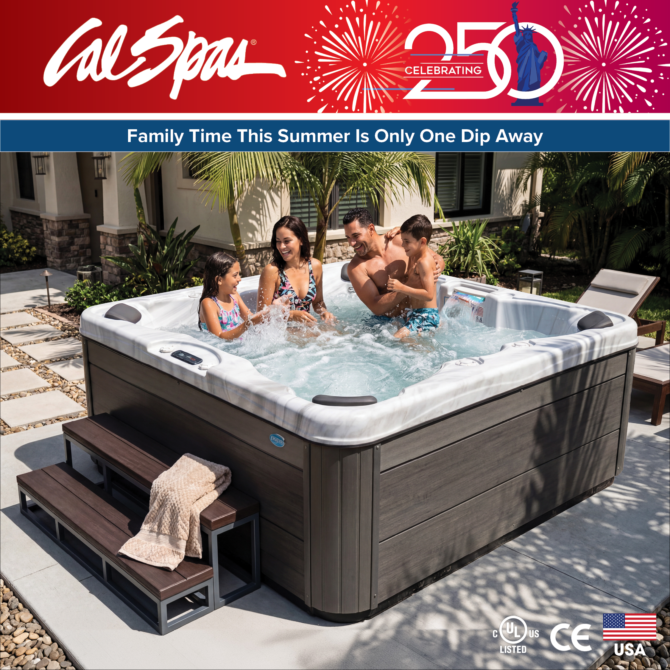 Calspas hot tub being used in a family setting - Santa Ana